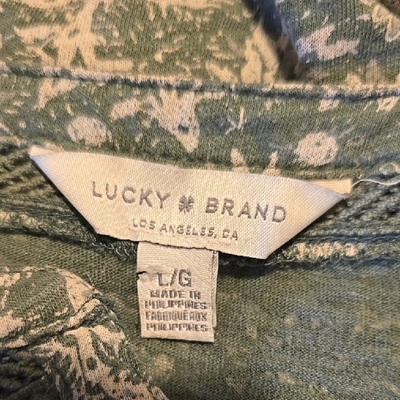 Lucky Brand Green and White Long Sleeve Top L - Picture 2 of 4
